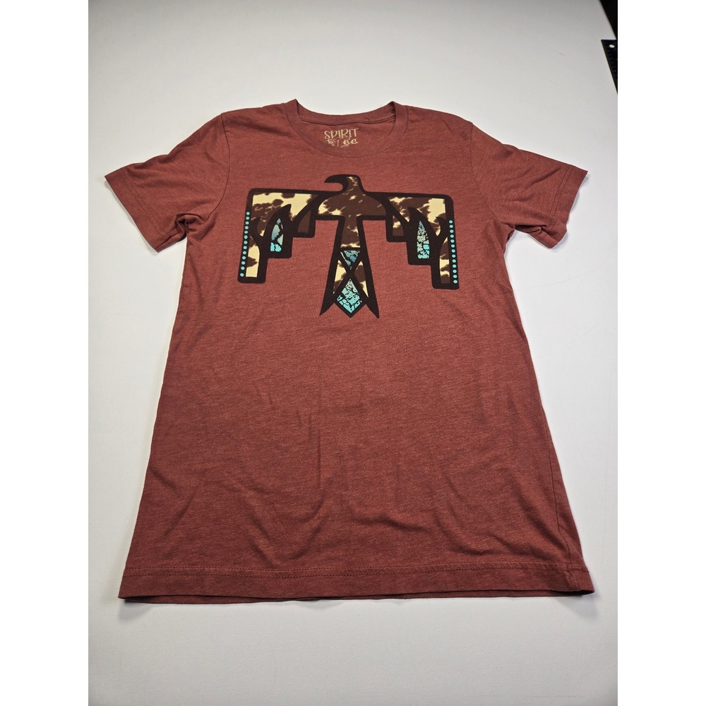 Spirit of a Lee T-Shirt Womens Small Rust Excellent Thunderbird Cow Print Tee